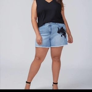 Lane Bryant Denim Short. Size 26, Blue witg black floral detail